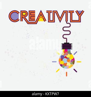 Bunte Glühbirnen Symbol und Kreativität Konzept. Moderne Typografie Design. Kreativ Design für Wand Grafiken, typografischen Plakat, Werbung, Web De Stock Vektor