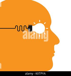 Menschlichen Kopf mit Kreativen Glühbirne Idee abstrakt vektor design Vorlage. Konzept der Ideen Inspiration, Innovation, Erfindung, wirksame Denken, Wissen Stock Vektor