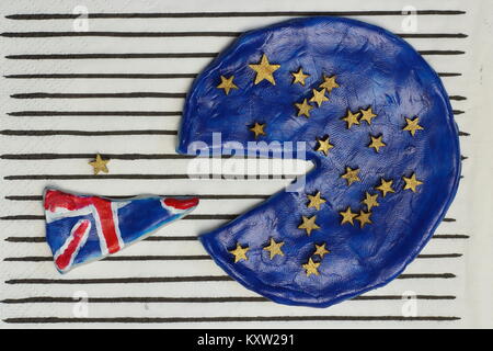 Pizza in den Farben der Flagge des Grossbritannien, Konzept Zerfall der Europäischen Union Stockfoto