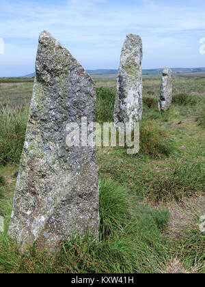 Neun Mädchen Bronzezeit Steinkreis oder Boskednan Stone Circle, Nr Madron, Penwith Halbinsel, Cornwall, England, Großbritannien Stockfoto