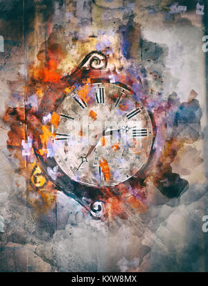 Zeit, Kunst Acryl Malerei auf Papier und Mixed Media, abstrakten Hintergrund Stockfoto