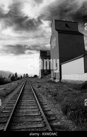 Kornelevatoren sind ein seltener Anblick im westlichen Kanada Stockfoto