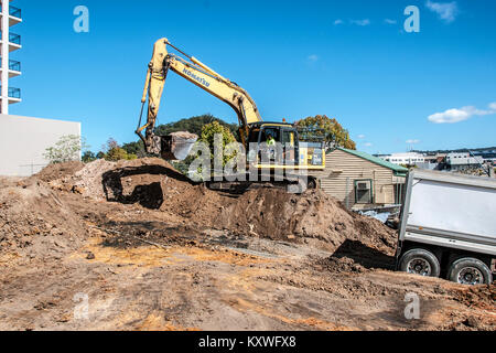 Gosford, Australien - 31. August. 2017: Aushub Fortschritte auf einem Block von neuen Einheiten im Bau am 47 Beane St. Gosford, Australien. Stockfoto