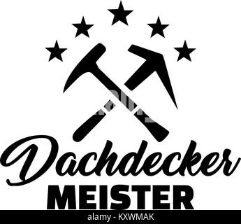 Dachdecker Meister deutschen mit gekreuzten Bedachung Werkzeuge Stock Vektor