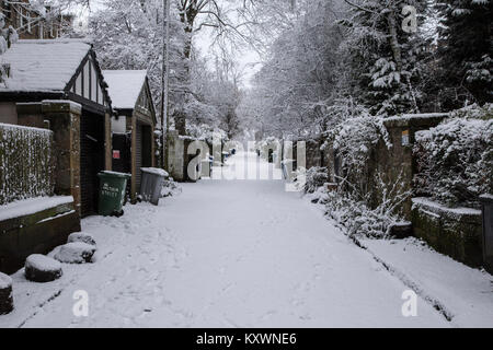 Glasgow West End Lane in schweren Schnee Stockfoto