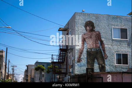 Wandbild Kunstwerke, die die berühmten Frontman der amerikanischen Band The Doors Jim Morrison in Venice Beach vom Künstler Rip Cronk, Los Angeles, USA. Stockfoto