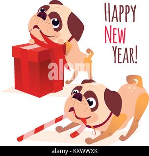 Freundliche Französische Bulldogge, in der das Bild des Santa Christmas Card. Lustig hund Charakter. Frohes Neues Jahr und Frohe Weihnachten. Stock Vektor
