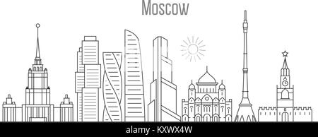 Moskau City Skyline - Türme und Sehenswürdigkeiten Stadtbild in der Büchse Stil Stock Vektor