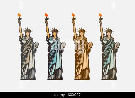 Berühmte Freiheitsstatue. Symbol für die Vereinigten Staaten von Amerika. Vector Illustration Stock Vektor