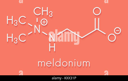 Meldonium Anti-ischämische Droge Molekül. In der Behandlung von Angina pectoris und Herzinfarkt eingesetzt. Skelettmuskulatur Formel. Stockfoto