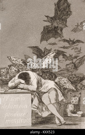 Francisco José de Goya y Lucientes - Der Schlaf der Vernunft gebiert Ungeheuer (Nr. 43), aus Los Caprichos - Google Kunst Projekt Stockfoto