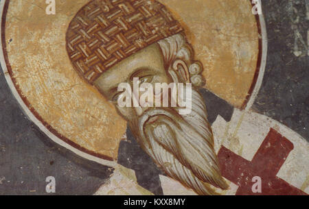 Die Fresken aus der Kirche der Darstellung der Jungfrau Maria in Kuceviste zeigen religiöse Szenen mit biblischen Themen, die historischen und künstlerischen Wert haben. Stockfoto