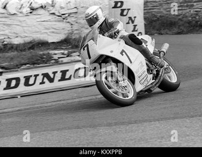 Geoff Johnson, Motorrad Racer Reiter, Platz 2 1986 Formel 1 TT Isle of Man TT Races, Tourist Trophy. Stockfoto