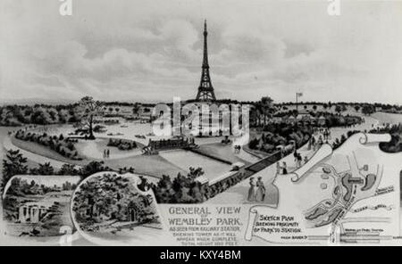 Historischer Blick auf den Wembley Park in London mit dem Watkin’s Tower im Bau, einem ehrgeizigen Bauprojekt aus dem späten 19. Jahrhundert, das nie abgeschlossen wurde und erste Versuche einer monumentalen Architektur darstellt. Stockfoto