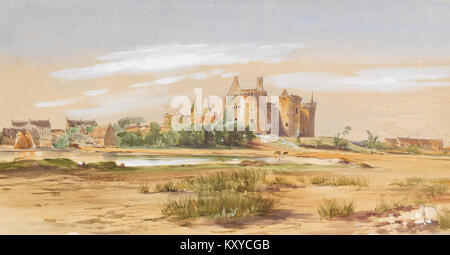 Darstellung von Gustave Joseph Noël von der Château de Suscinio in Morbihan, Frankreich, einer mittelalterlichen Burg, die als Residenz der Herzöge der Bretagne diente. Stockfoto