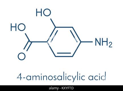 Para-aminosalicylsäure Droge Molekül. In der Behandlung von Tuberkulose und chronisch entzündliche Darmerkrankungen (Colitis ulcerosa, Morbus Crohn) verwendet. Skelet Stock Vektor