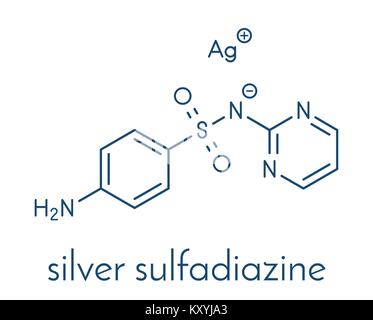 Silbersulfadiazin antibakterielles Medikament Molekül. Bei der Behandlung von Wunden und Verbrennungen verwendet. Skelettmuskulatur Formel. Stock Vektor