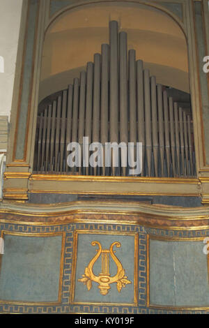 Francesco Bossi, Orgel, die Kirche von San Michele Arcangelo, 2013, Roncole Verdi, Reggio Emilia, Italien. Stockfoto