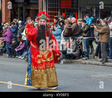 VANCOUVER, Kanada - Februar 2, 2014: Chinesische Zeichen führt weg von der Lunar New Year Parade in Vancouver Chinatown. Stockfoto