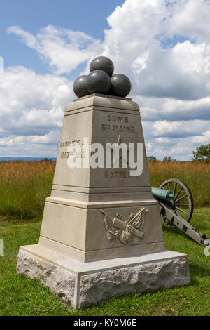 Die 6 Maine Artillerie - Dow's Batterie Denkmal, Gettysburg National Military Park, Pennsylvania, United States. Stockfoto