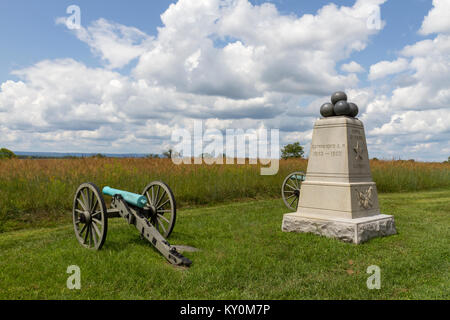 Die 6 Maine Artillerie - Dow's Batterie Denkmal, Gettysburg National Military Park, Pennsylvania, United States. Stockfoto