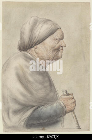 Femme âgée, wichtige une coiffe Blanche, Mieter une Canne dans la Main Gauche, vue de profil à Droite (Nicolas Lagneau) Stockfoto
