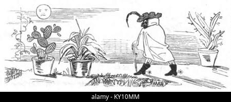 Diese Seite der Fliegenden Blätter, einer deutschen Humorzeitschrift aus dem 19. Jahrhundert, zeigt Karikaturen und satirische Illustrationen, die die komödiantische und politische Satire dieser Zeit widerspiegeln. Stockfoto