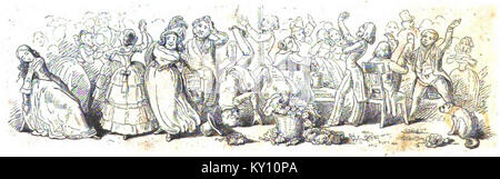 Diese Seite der Fliegenden Blätter, einer deutschen Humorzeitschrift aus dem 19. Jahrhundert, zeigt Karikaturen und satirische Illustrationen, die die komödiantische und politische Satire dieser Zeit widerspiegeln. Stockfoto