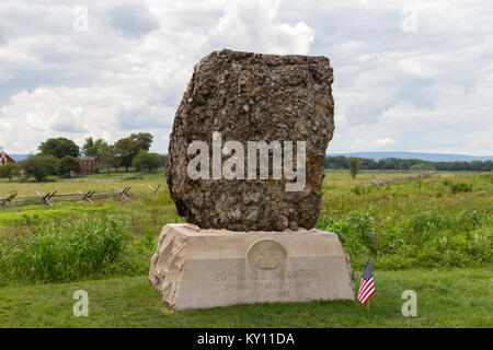 20 Massachusetts freiwilligen Infanterieregiments Denkmal, Hancock Ave, Gettysburg National Military Park, Pennsylvania, United States. Stockfoto