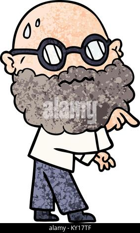 Cartoon sorgen Mann mit Bart und Brille Zeigefinger Stock Vektor