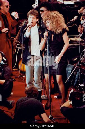 Rolling Stones Mick Jagger und Tina Turner in der Halle des Ruhmes jam Waldorf Astoria New York 1/18/89 Foto Michael Brito Stockfoto