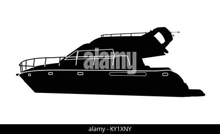 Luxus Motorboot Silhouette auf weißem Hintergrund, Vector Illustration Stock Vektor