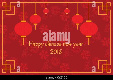Postkarte mit chinesischen Neujahr Laternen Stock Vektor