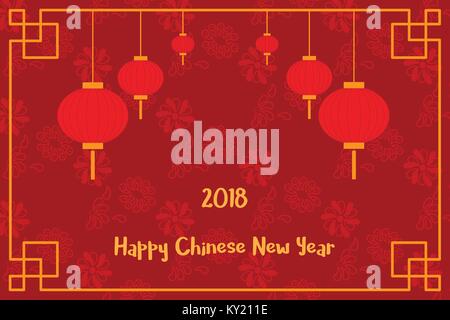 Postkarte mit chinesischen Neujahr Laternen Stock Vektor