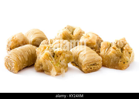 Türkische Süßspeise Baklava auf weißem Hintergrund Stockfoto