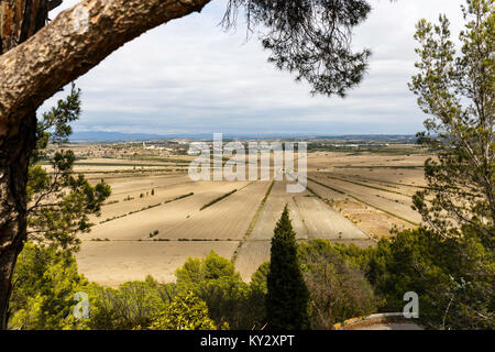 Der Étang de Montady, der "Teich von Montady", ist eine durchlässige 'Lagune' oder, genauer gesagt ein ehemaliger Süßwasser-Feuchtgebiete. Stockfoto