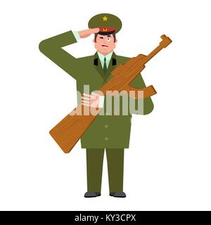 Russischer Soldat und Holz Pistole Spielzeug. Militärische Urlaub in Russland. Illustratioin für den 23. Februar. Verteidiger des Vaterlandes Tag Stock Vektor