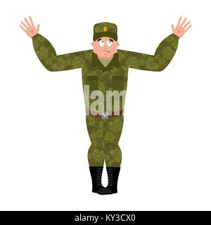 Russischer Soldat verwirrt oops. Krieger perplex Emotionen. überraschung Militärs in Russland. Abbildung 23. Februar. Verteidiger des Vaterlandes Tag. Armee Stock Vektor