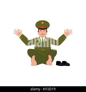 Russische Offizier Yogi. Soldat Yoga. Entspannung und Meditation Militärs in Russland. Abbildung 23. Februar. Verteidiger des Vaterlandes Tag. Armee holid Stock Vektor