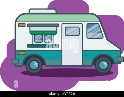 Cute retro Essen Lkw Abbildung in flachen cartoon Vektor Stil. Stock Vektor