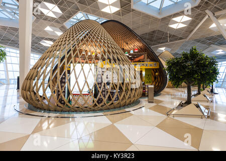 BAKU, Aserbaidschan, 16. SEPTEMBER 2016: Baku Heydar Aliyev International Airport. Es ist eine der sechs internationalen Flughäfen Azerbai Stockfoto