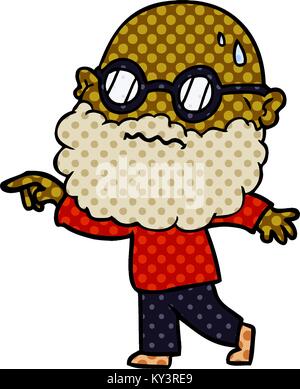 Cartoon sorgen Mann mit Bart und Brille Zeigefinger Stock Vektor