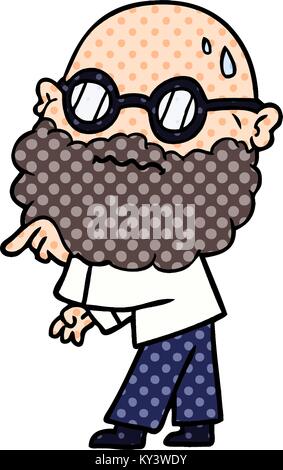Cartoon sorgen Mann mit Bart und Brille Zeigefinger Stock Vektor