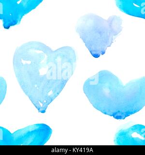 Nahtlose blau Aquarell Herzen Muster in Vektor gemacht Stock Vektor