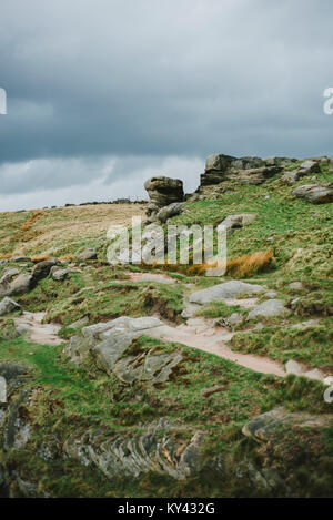 Landschaften von einem Spaziergang von Hathersage zu Stanage Edge im Peak District, Derbyshire. Stockfoto