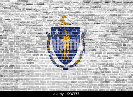 Massachusetts US Flag auf alten vintage Wand gemalt Stockfoto