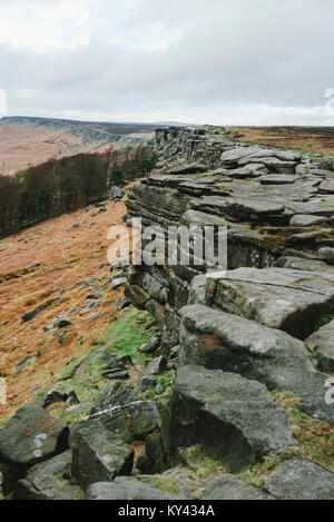 Landschaften von einem Spaziergang von Hathersage zu Stanage Edge im Peak District, Derbyshire. Stockfoto