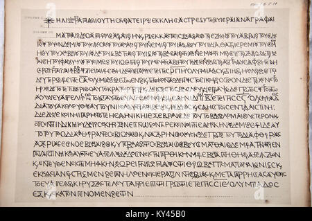Einen möglichen ersten Jahrhundert griechische Handschrift des Neuen Testaments, die als Faksimile von Konstantin Simonides im Jahre 1861 veröffentlicht. Simonides war ein überführter Fälscher und obwohl dieses faksimile als Fälschung angeprangert wurde, es ist nie bewiesen worden. Stockfoto