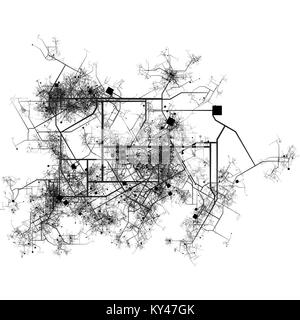 Wachsende Stadt mit dem Ausbau der Straßen und Karte Stockfoto