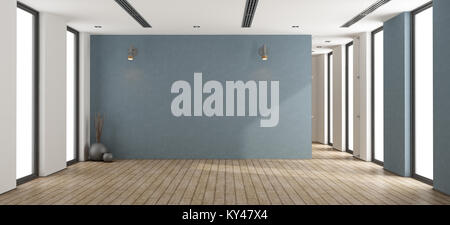 Leere minimalistischen Zimmer mit blauen Wand, Tür und Fenster - 3D-Rendering Stockfoto